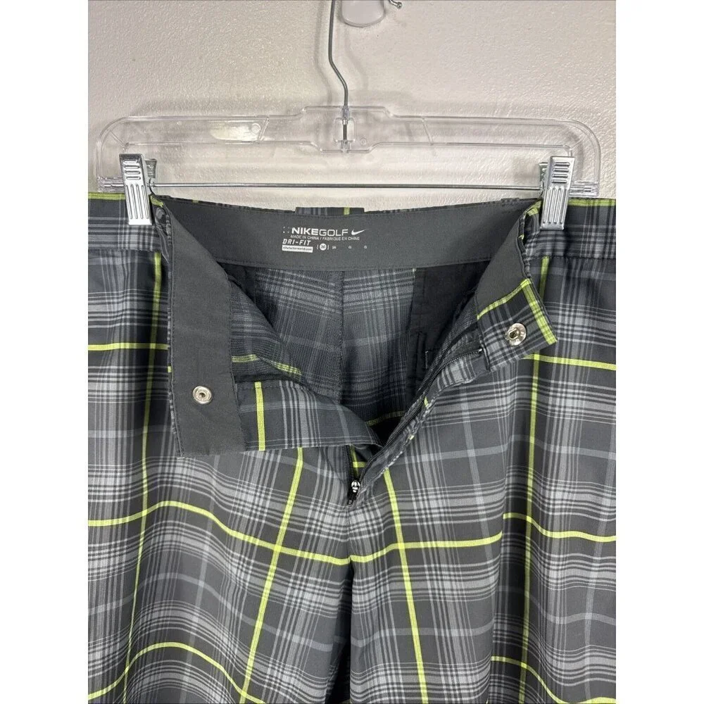 Nike Golf Men's‎ 36 Dri-Fit Performance Wear Shorts Gray Neon Yellow Plaid EUC